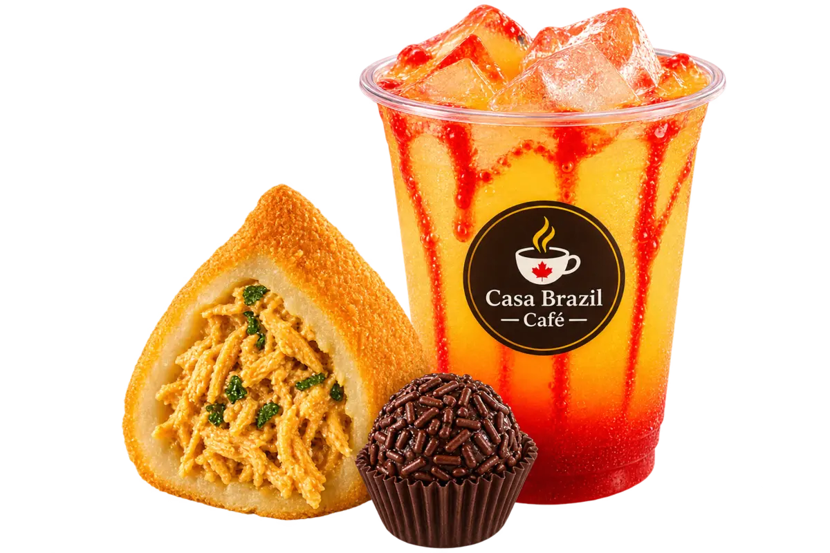 Brazilian savoury, brigadeiro and a colourful Casa Brazil Café drink